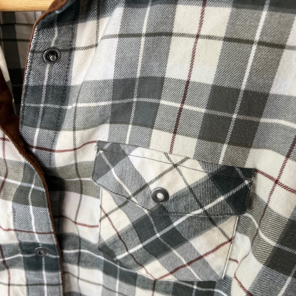 Kuhl Womens Green Plaid Flannel Snap Front Shirt Corduroy Trim Size L - Picture 3 of 6